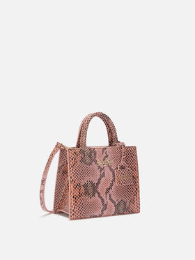 Shop Bag Mini aus rosafarbenem Leder mit Pythonmuster