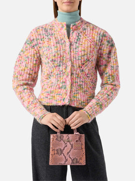 Shop Bag Mini aus rosafarbenem Leder mit Pythonmuster