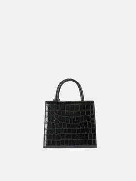 Bolso shopping mini negro en piel con estampado croco 