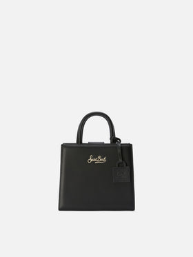 Structured Shop mini bag in black smooth leather with metal tag