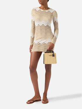 Mini sac Structured Shop en osier avec détails en cuir noir 