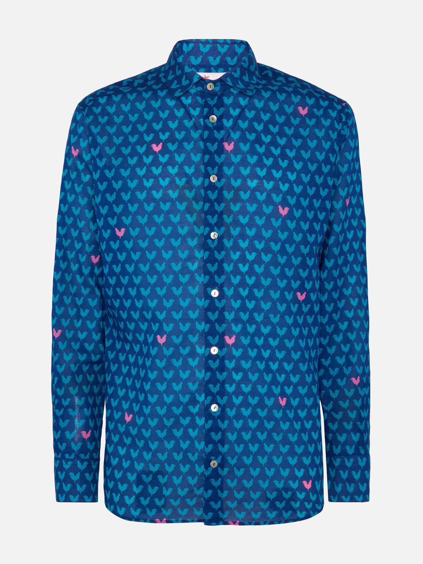 Camicia da uomo Sikelia in mussola di cotone con stampa gallo