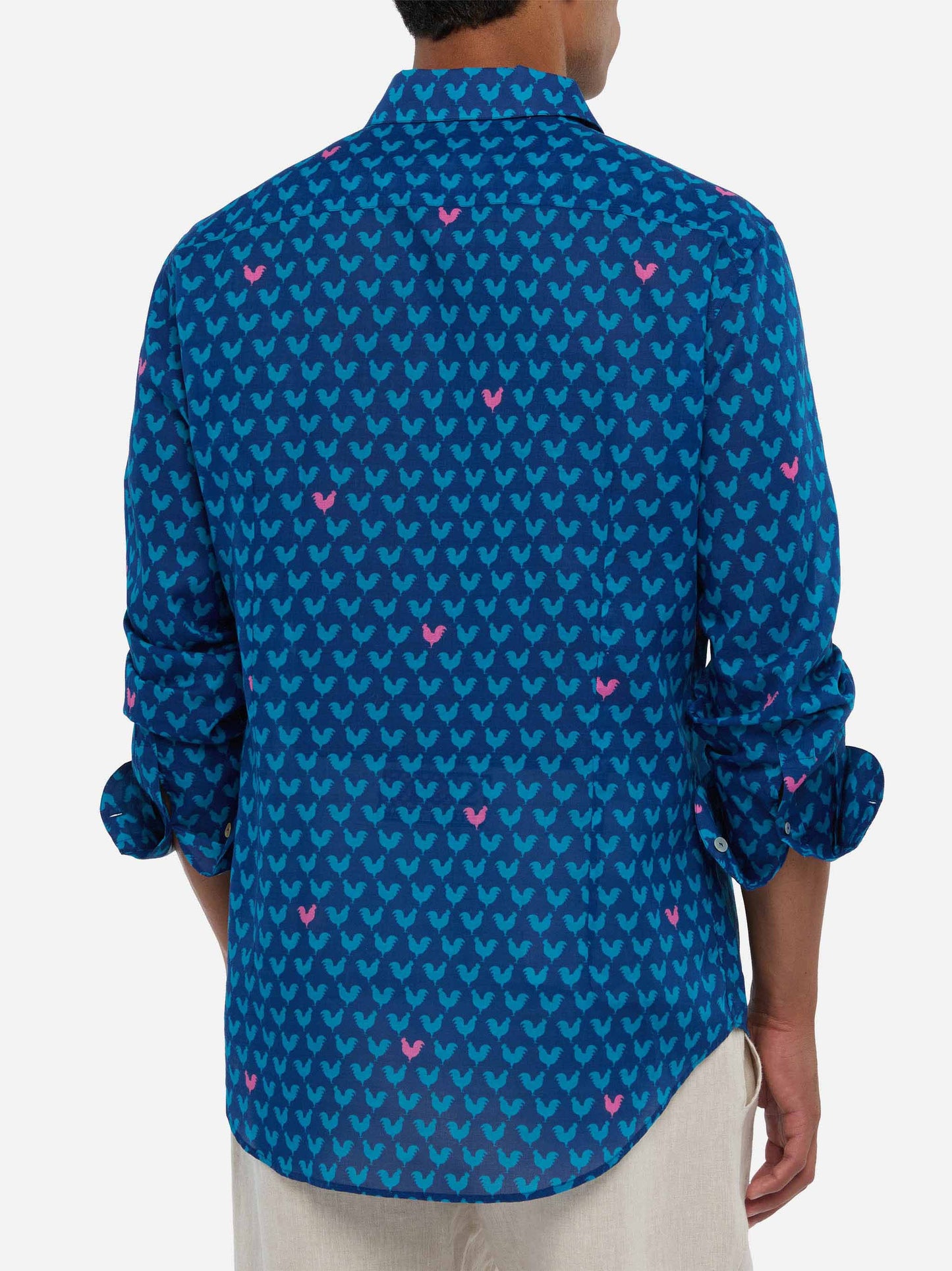 Camicia da uomo Sikelia in mussola di cotone con stampa gallo