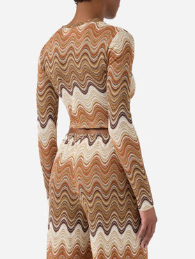 Top crop Siviglia in raschel degradé con motivo a onde