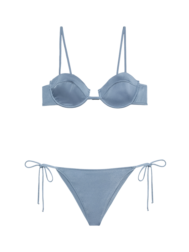 Marielle shimmeravio blue classic swim briefs - Salina avio blue underwired bralette - MC2 Saint Barth