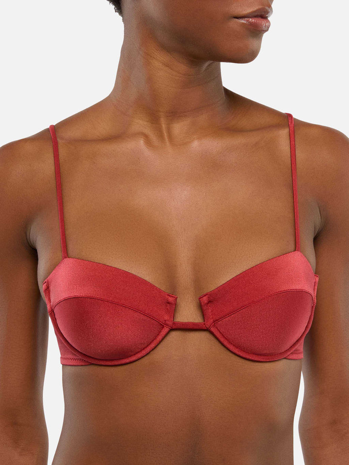 Bralette con ferretto in rosso mattone shimmer