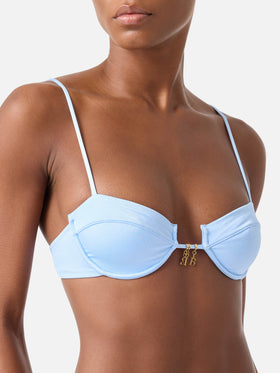 Top bikini Salina balconette in tessuto glossy finish azzurro e charms 