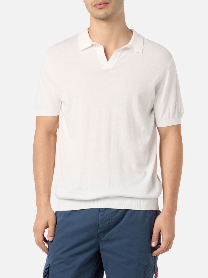 Off-cream buttonless knitted polo shirt Sloan - MC2 Saint Barth