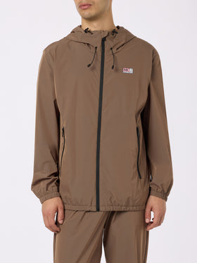 Man hooded lightweight khaki green fabric windbreaker Sloop - MC2 Saint Barth
