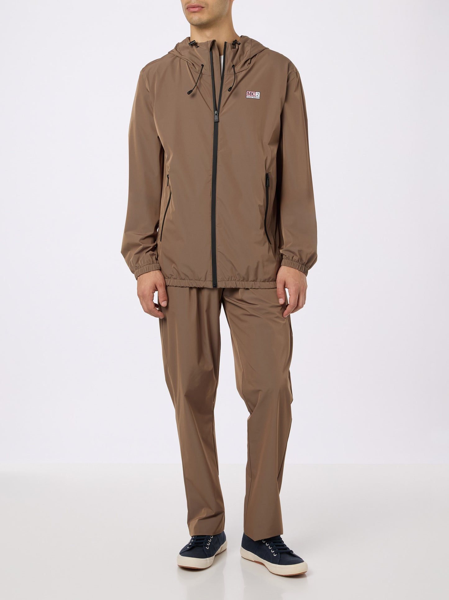 Man hooded lightweight khaki green fabric windbreaker Sloop - MC2 Saint Barth