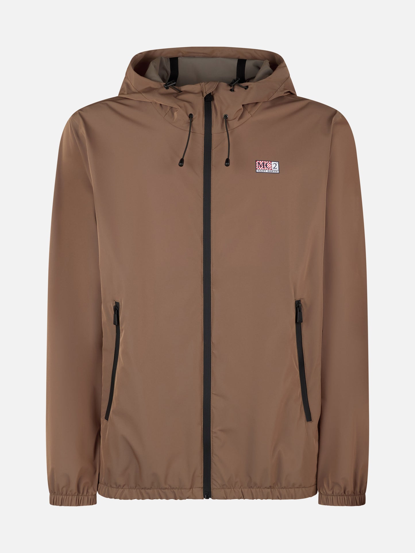 Man hooded lightweight khaki green fabric windbreaker Sloop - MC2 Saint Barth