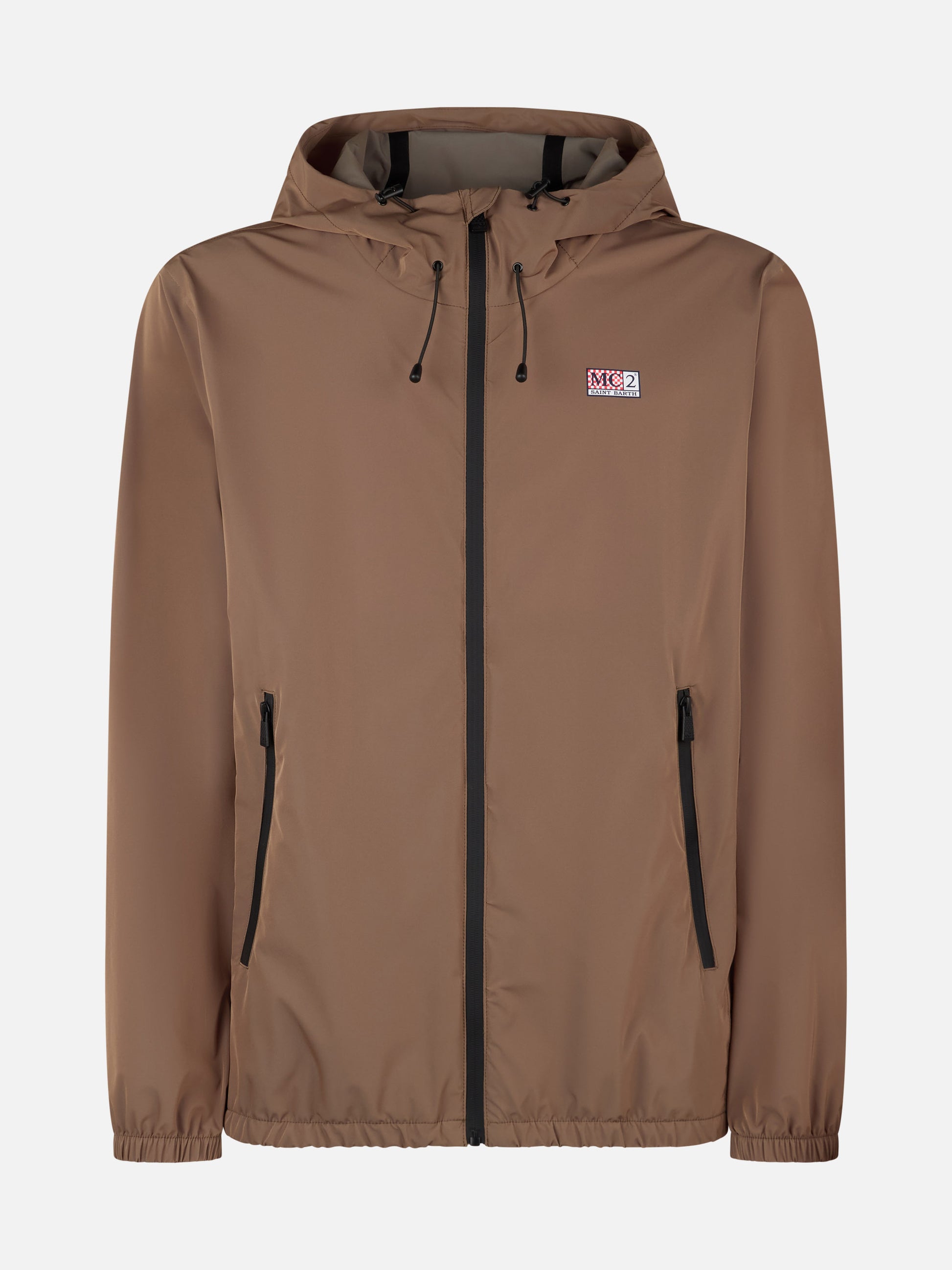 Man hooded lightweight khaki green fabric windbreaker Sloop - MC2 Saint Barth