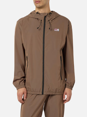 Man hooded lightweight khaki green fabric windbreaker Sloop