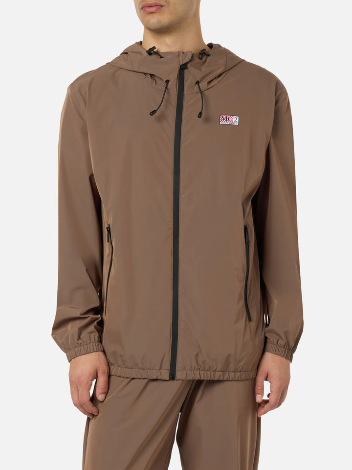 Man hooded lightweight khaki green fabric windbreaker Sloop