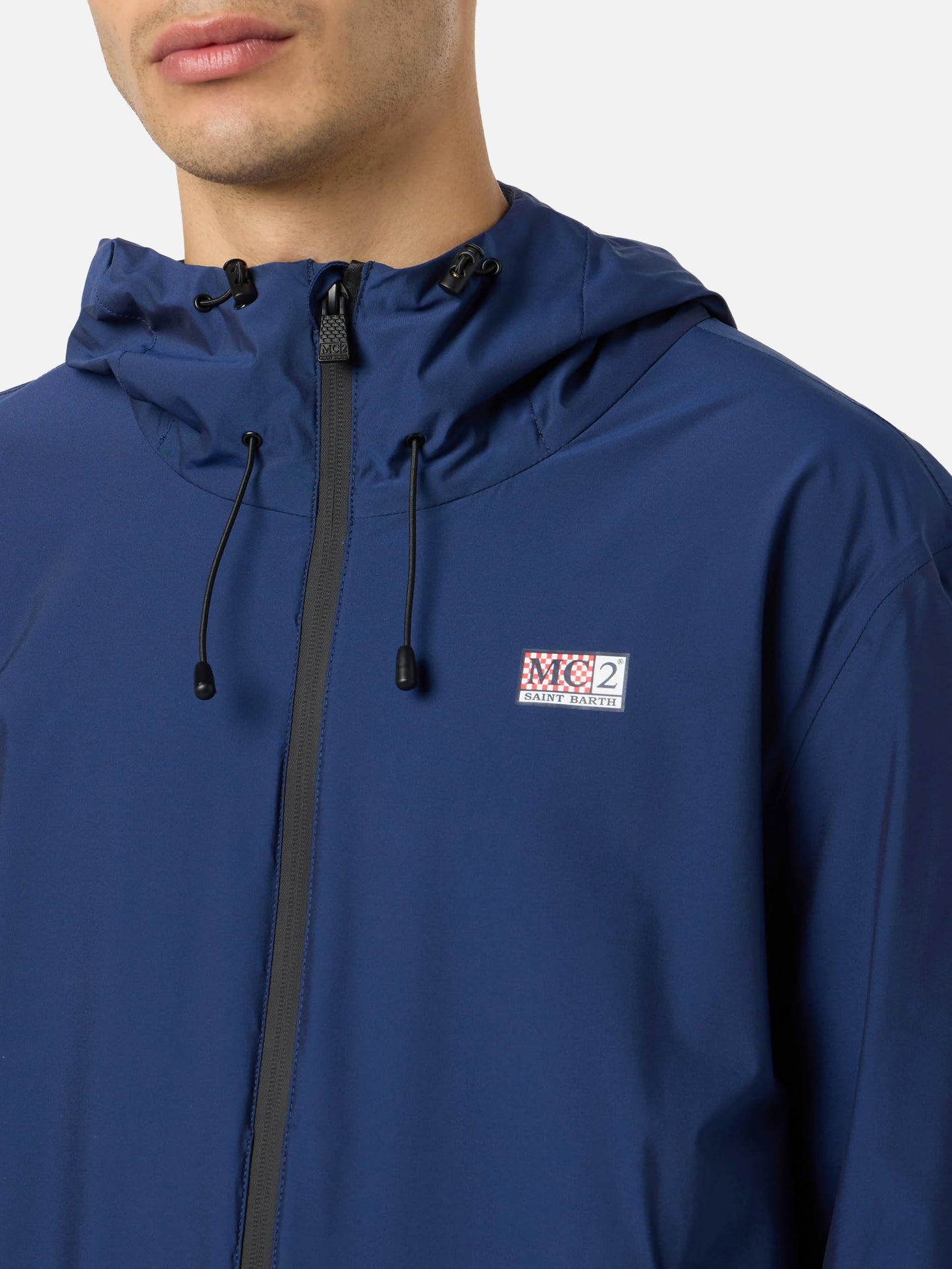 Man hooded lightweight navy blue fabric windbreaker Sloop