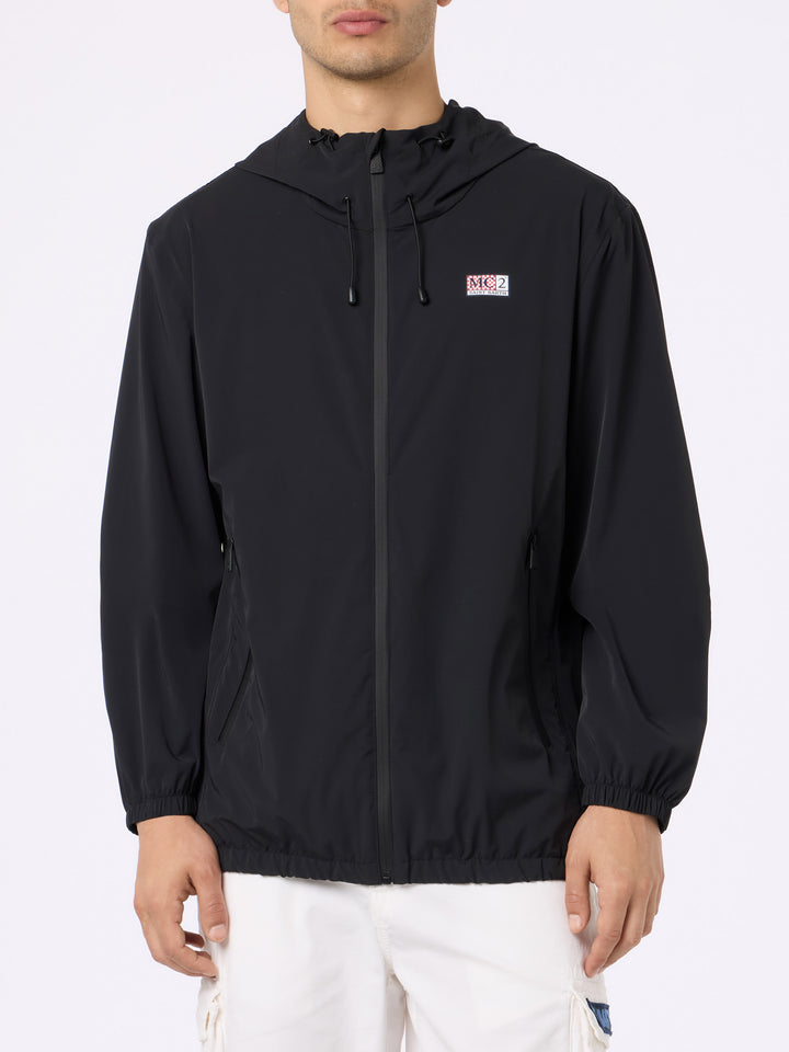 Man hooded lightweight black fabric windbreaker Sloop - MC2 Saint Barth