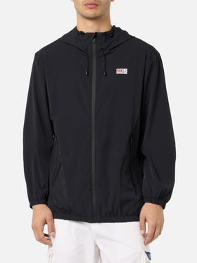 Giacca a vento leggera in tessuto nero con cappuccio da uomo Sloop