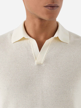 Sloan Mesh beige polo in premium high-twist cotton