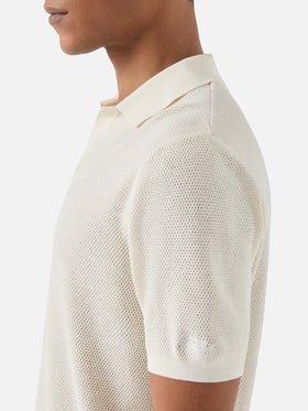 Sloan Mesh beige polo in premium high-twist cotton