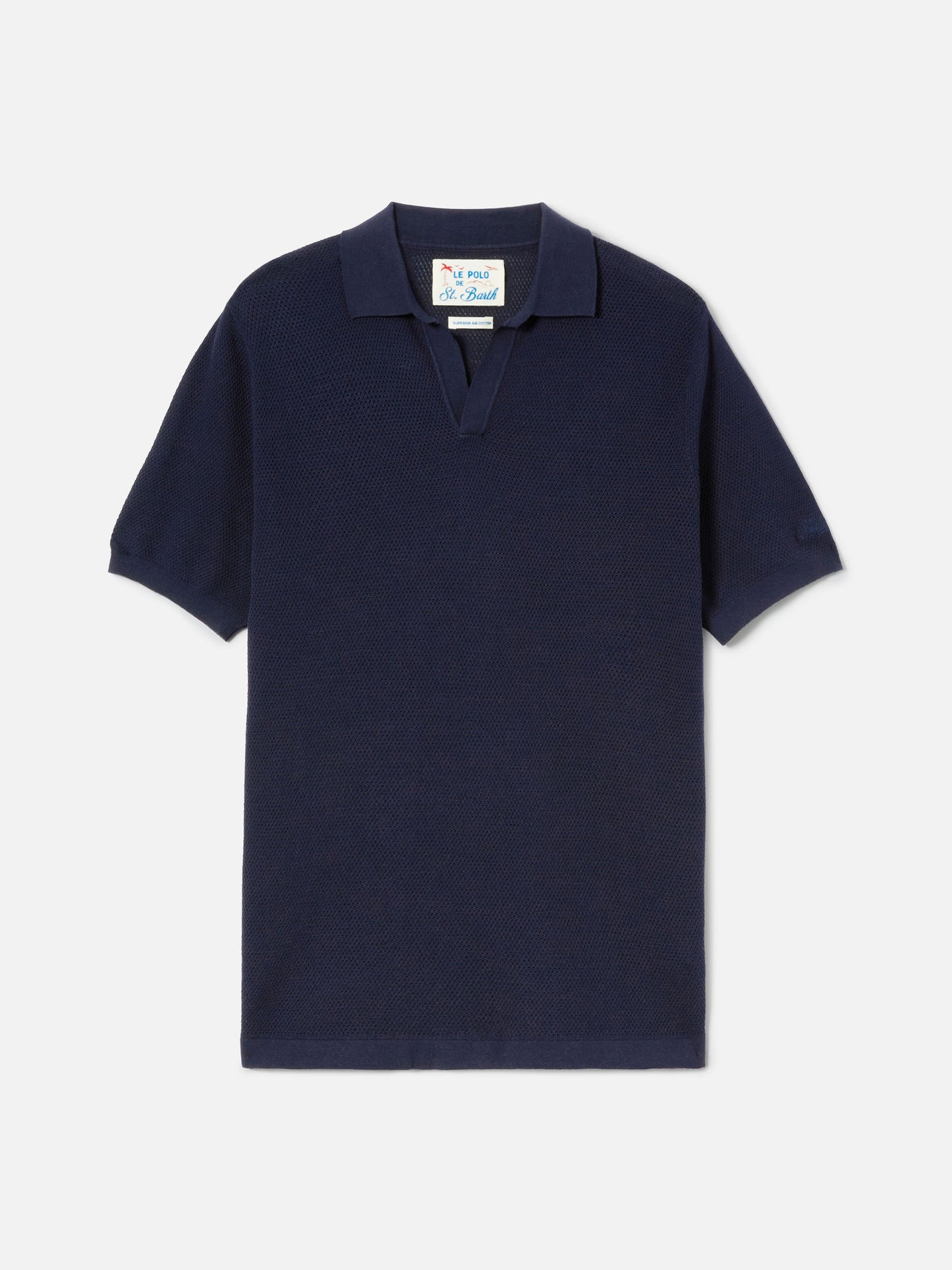 Polo azul Sloan Mesh en algodón premium de alta torsión 
