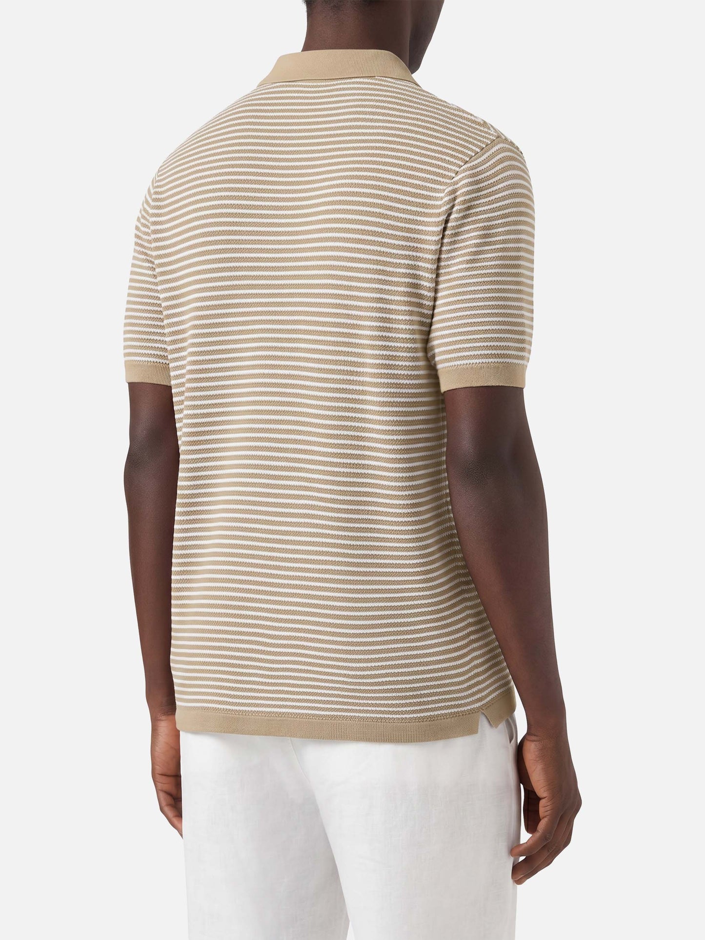 Sloan striped polo in premium high-twist cotton with beige stripes