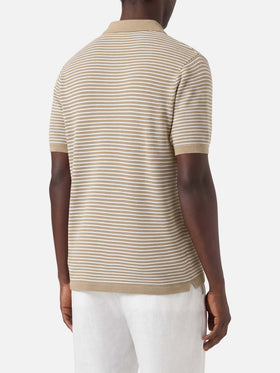 Sloan striped polo in premium high-twist cotton with beige stripes