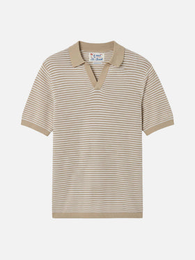 Sloan striped polo in premium high-twist cotton with beige stripes