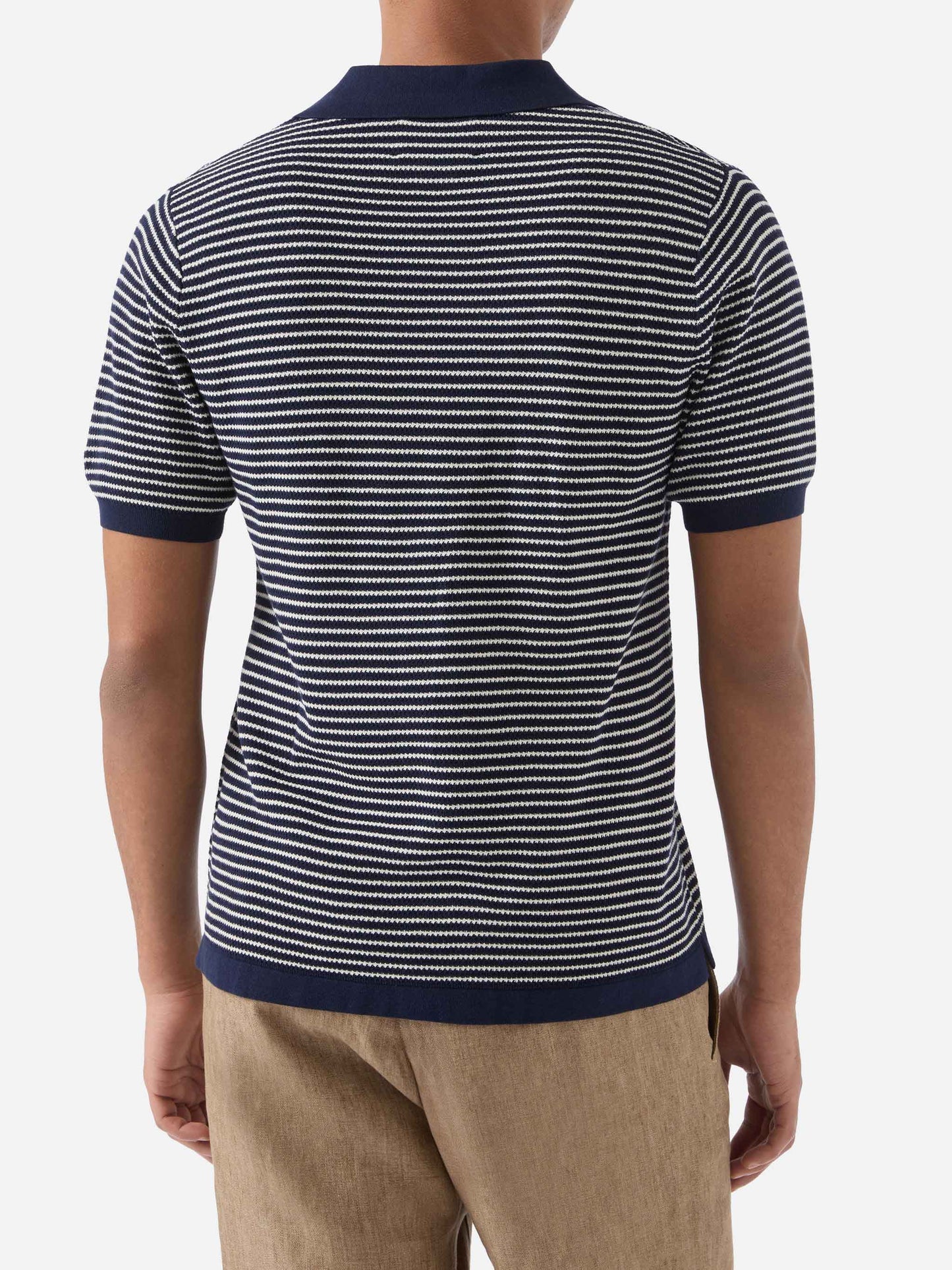 Polo Sloan in cotone pregiato high twist a righe blu