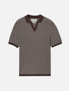 Sloan striped polo in premium high-twist cotton with brown stripes