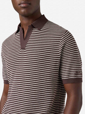 Sloan striped polo in premium high-twist cotton with brown stripes