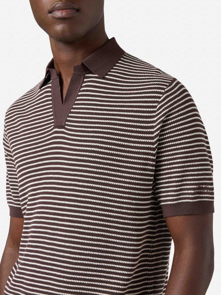 Sloan striped polo in premium high-twist cotton with brown stripes