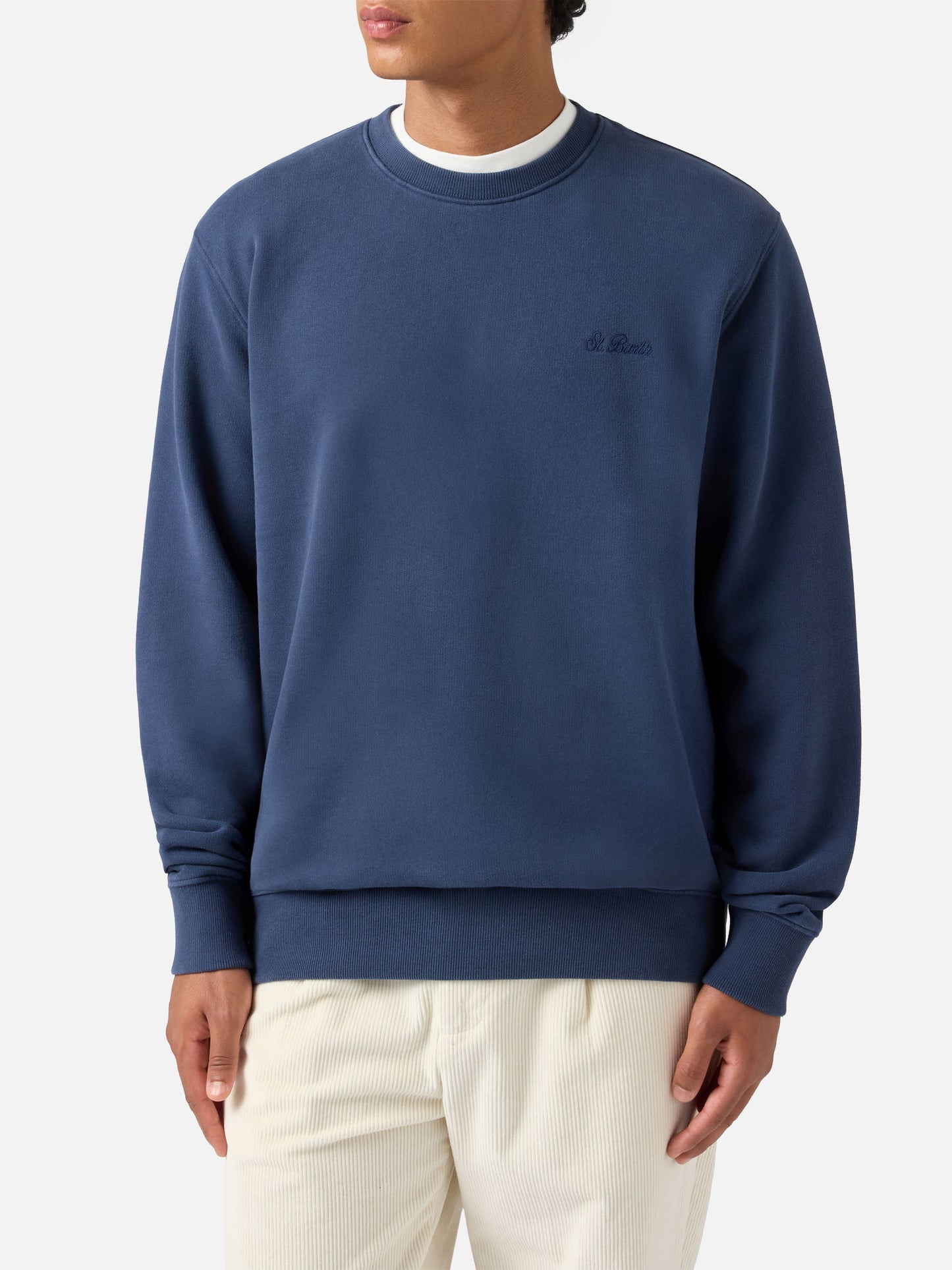 Soho cotton sweatshirt in navy blue with St. Barth embroidery