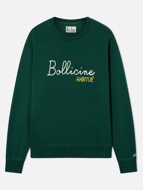 Soho crewneck sweatshirt in green cotton with Bollicine Habitué embroidery