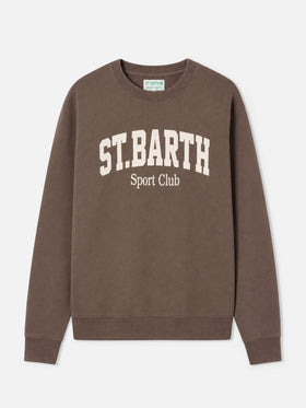 Felpa Soho in cotone marrone con stampa St. Barth sport club