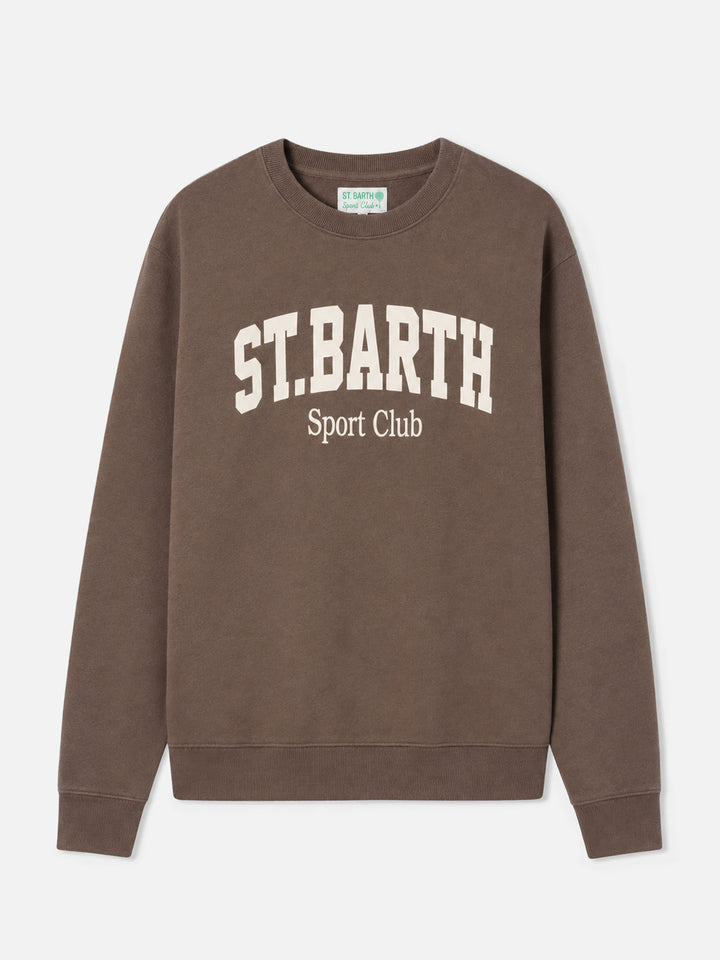 Felpa Soho in cotone marrone con stampa St. Barth sport club