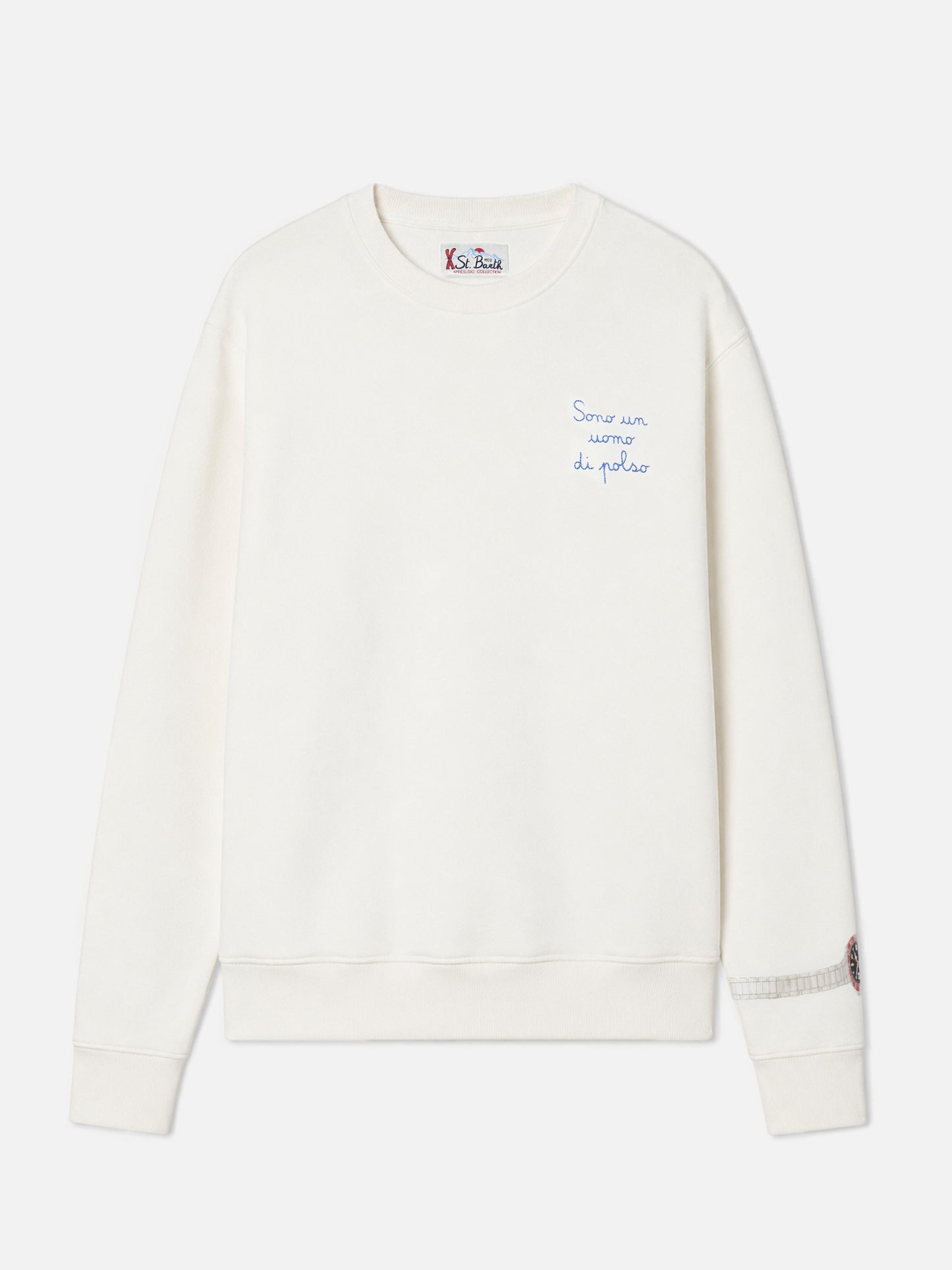 Felpa Soho in cotone bianco con stampa orologio sul polso e ricamo