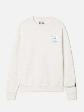 Felpa Soho in cotone bianco con stampa orologio sul polso e ricamo