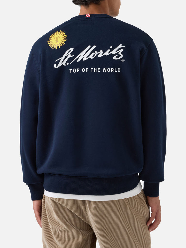 Felpa Soho blu navy in cotone con stampa St. Moritz sul retro | Special edition