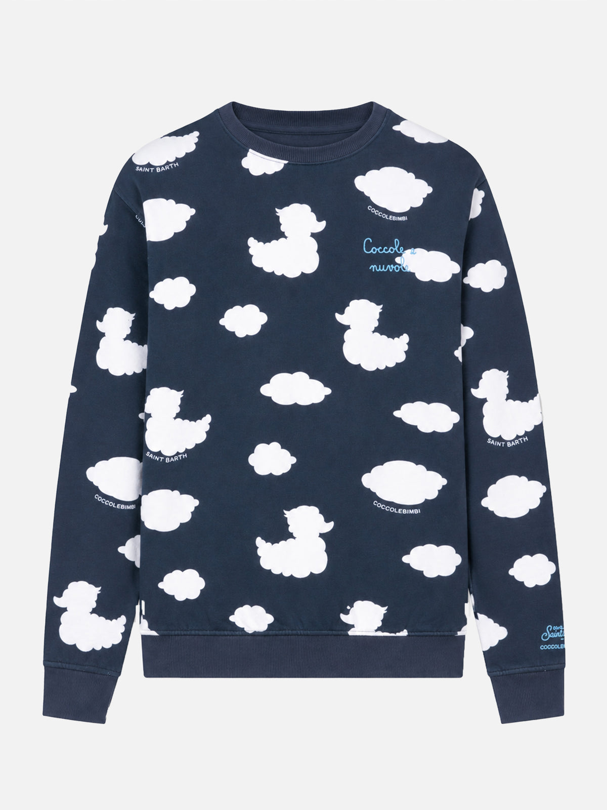 Sweat-shirt bleu à col rond avec broderie Coccole e nuvole | COCCOLEBIMBI SPECIAL EDITION 