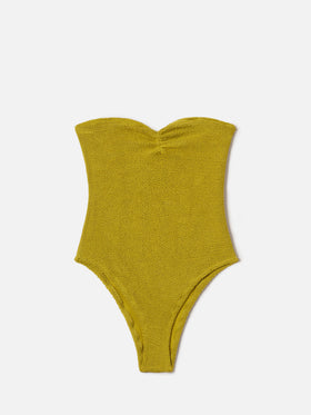 Costume intero Soleil a fascia in tessuto crinkle verde pistacchio