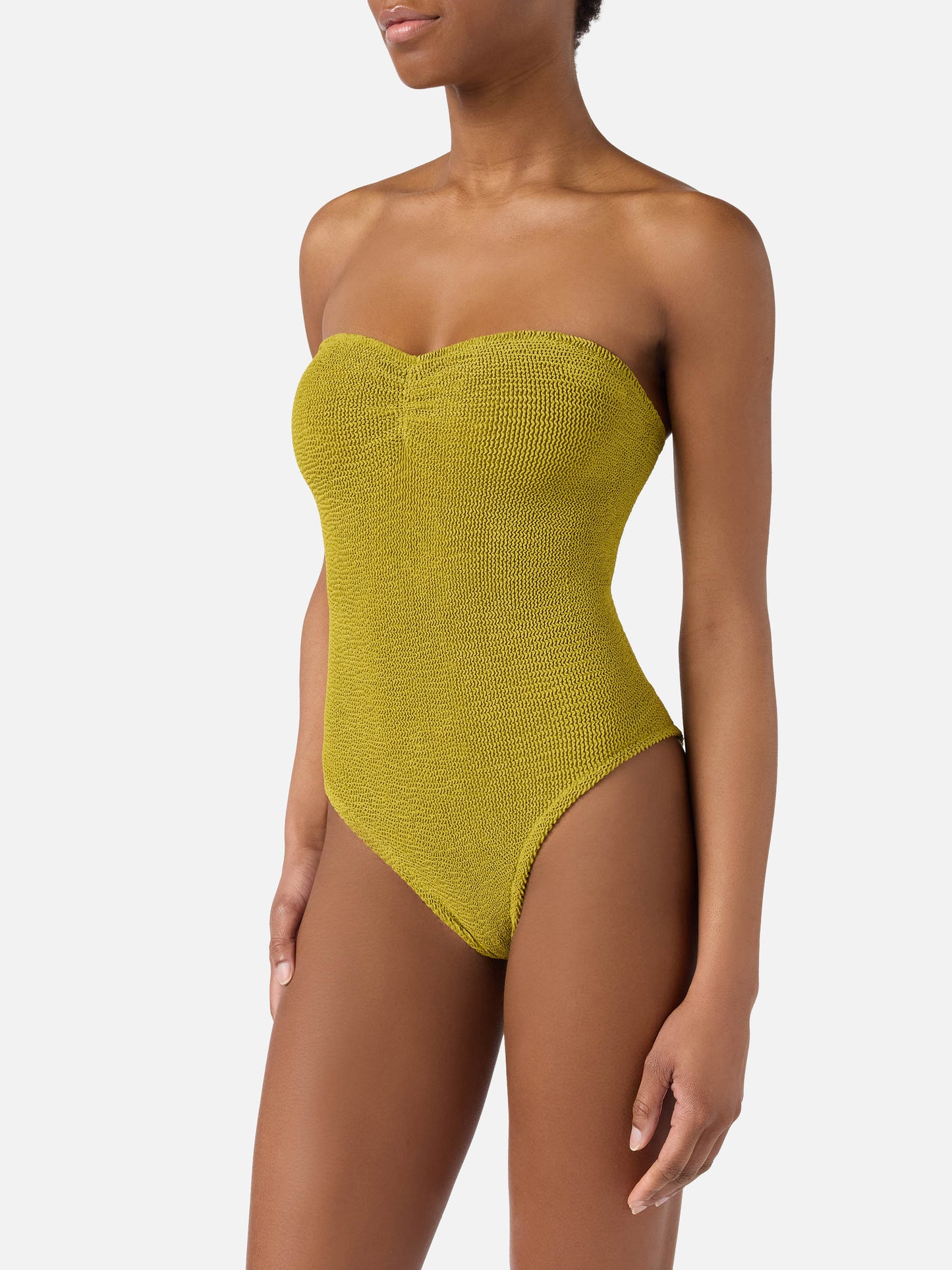 Costume intero Soleil a fascia in tessuto crinkle verde pistacchio
