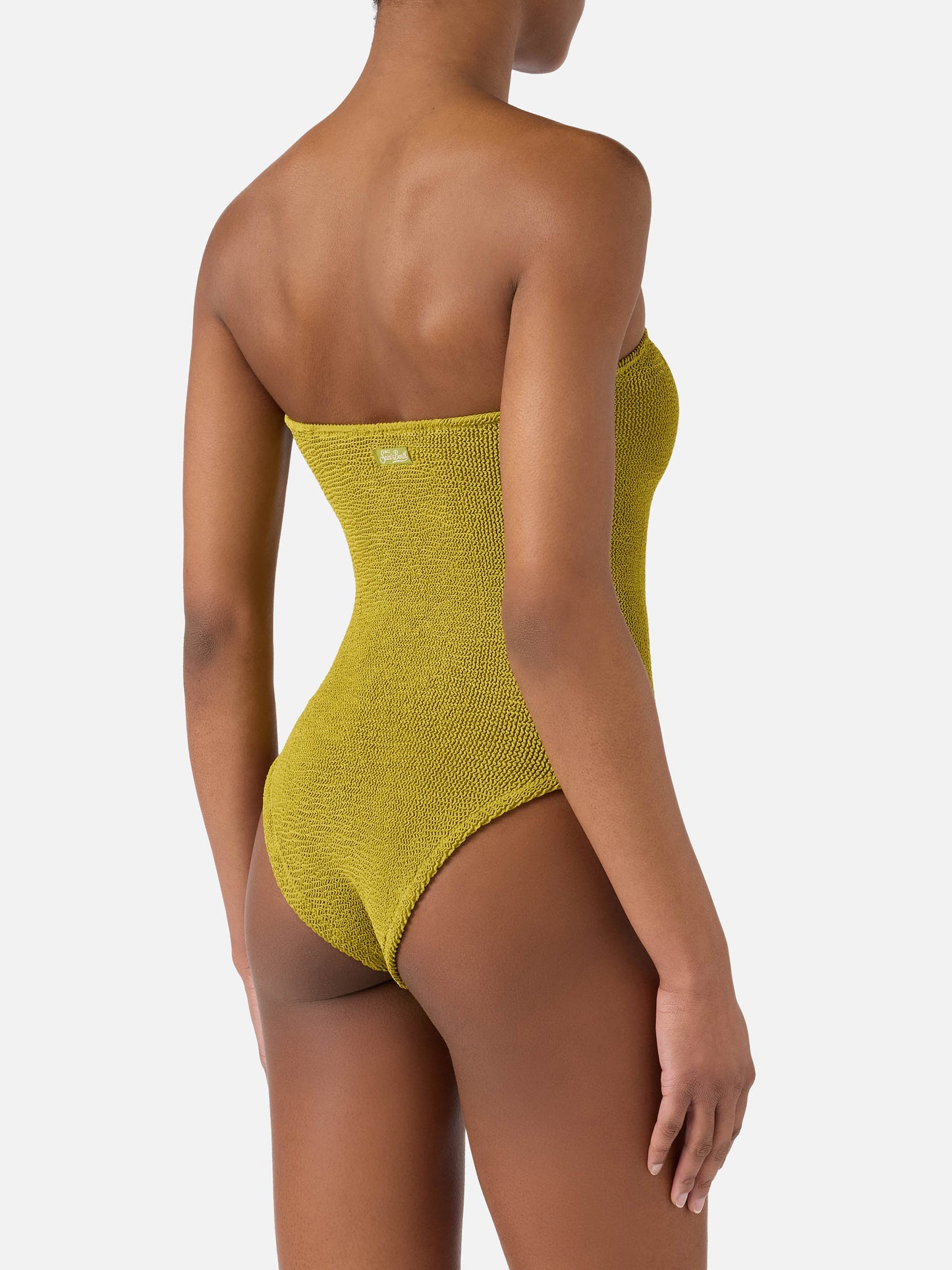Costume intero Soleil a fascia in tessuto crinkle verde pistacchio