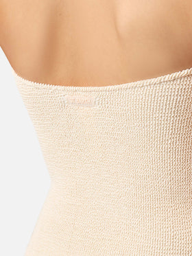 Costume intero crinkle senza spalline Soleil in beige