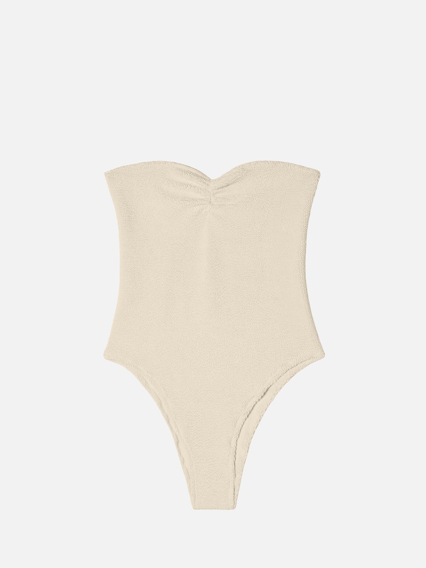Costume intero crinkle senza spalline Soleil in beige