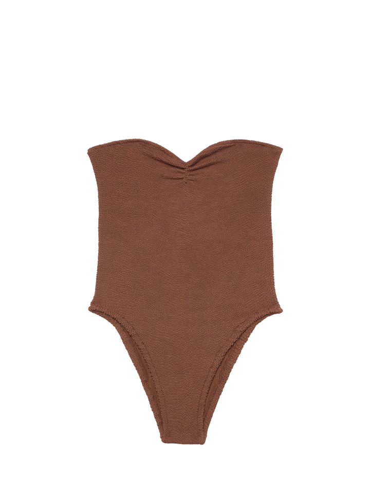 Soleil brown crinkle strapless one-piece swimsuit - MC2 Saint Barth