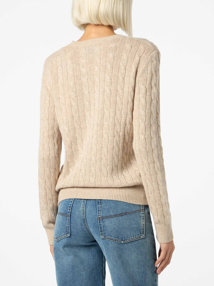 Women beige cable-knit cashmere blend sweater Sorbonne - MC2 Saint Barth
