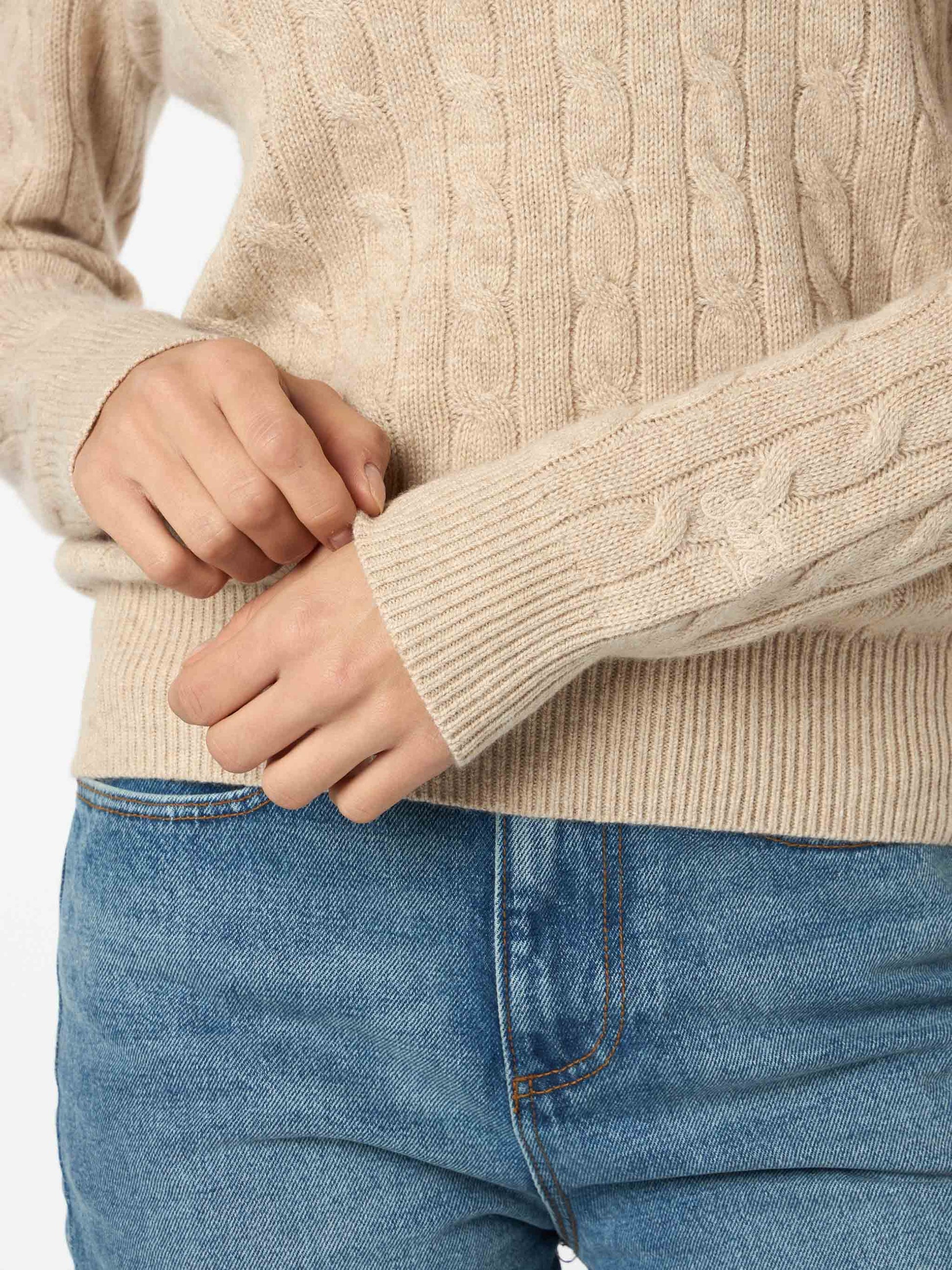 Women beige cable-knit cashmere blend sweater Sorbonne - MC2 Saint Barth