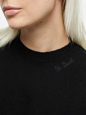 Woman black cashmere blend crewneck sweater Sorbonne - MC2 Saint Barth