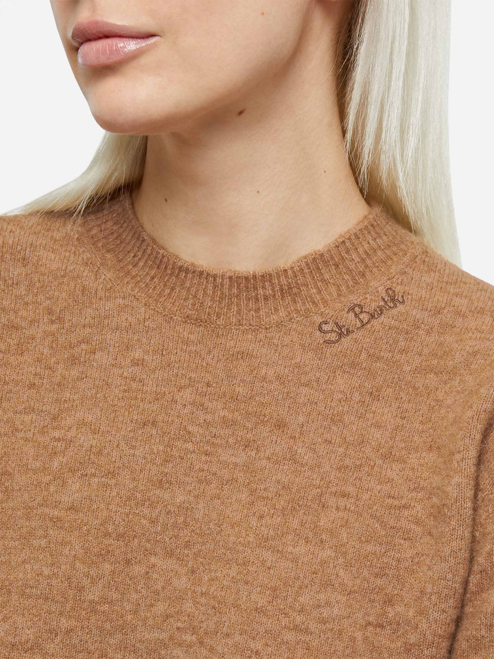 Woman stretch yarn camel sweater Sorbonne - MC2 Saint Barth