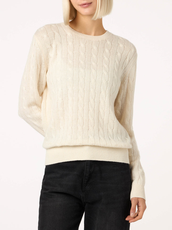 Woman off-white cashmere blend cable knit sweater Sorbonne - MC2 Saint Barth